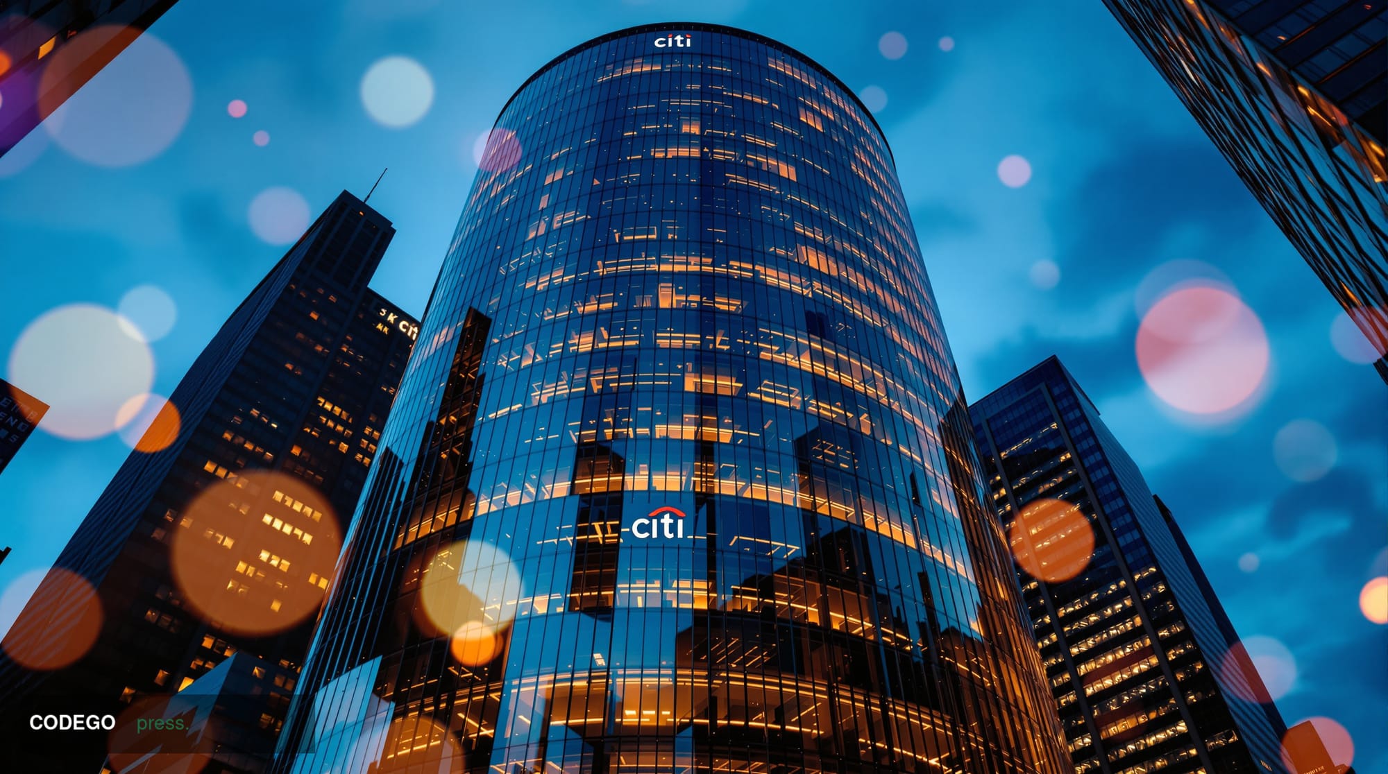 A cinematic editorial photograph of <a href="https://www.citigroup.com" target="_blank" rel="noopener">Citi's</a> iconic Manh