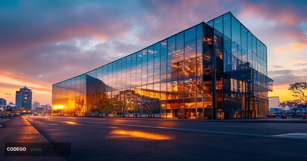 A cinematic editorial photograph capturing Coinbase's entry into the Indian market through a dramatic architectural compositi