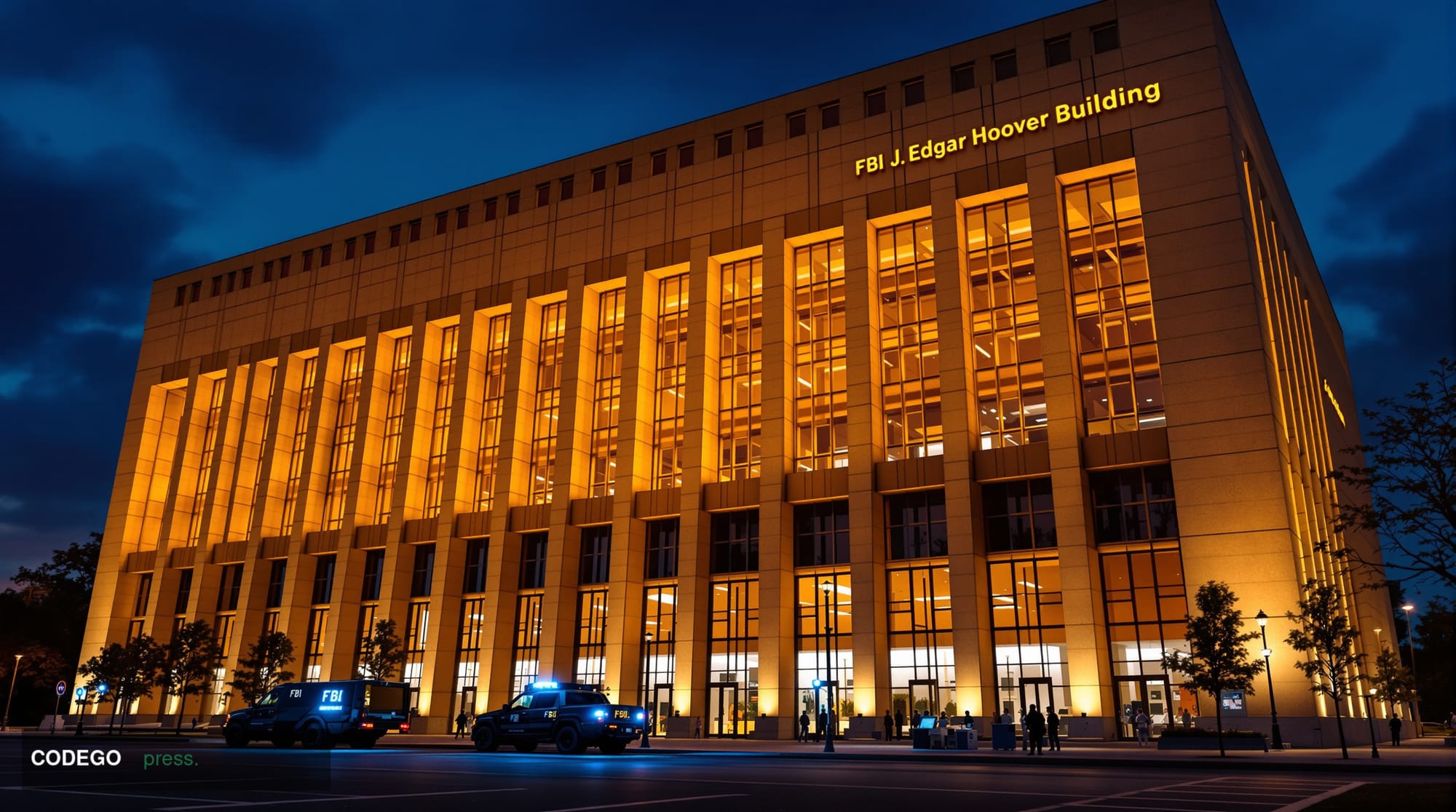 A dramatic photorealistic image of the <a href="https://www.fbi.gov" target="_blank" rel="noopener">FBI</a> headquarters buil
