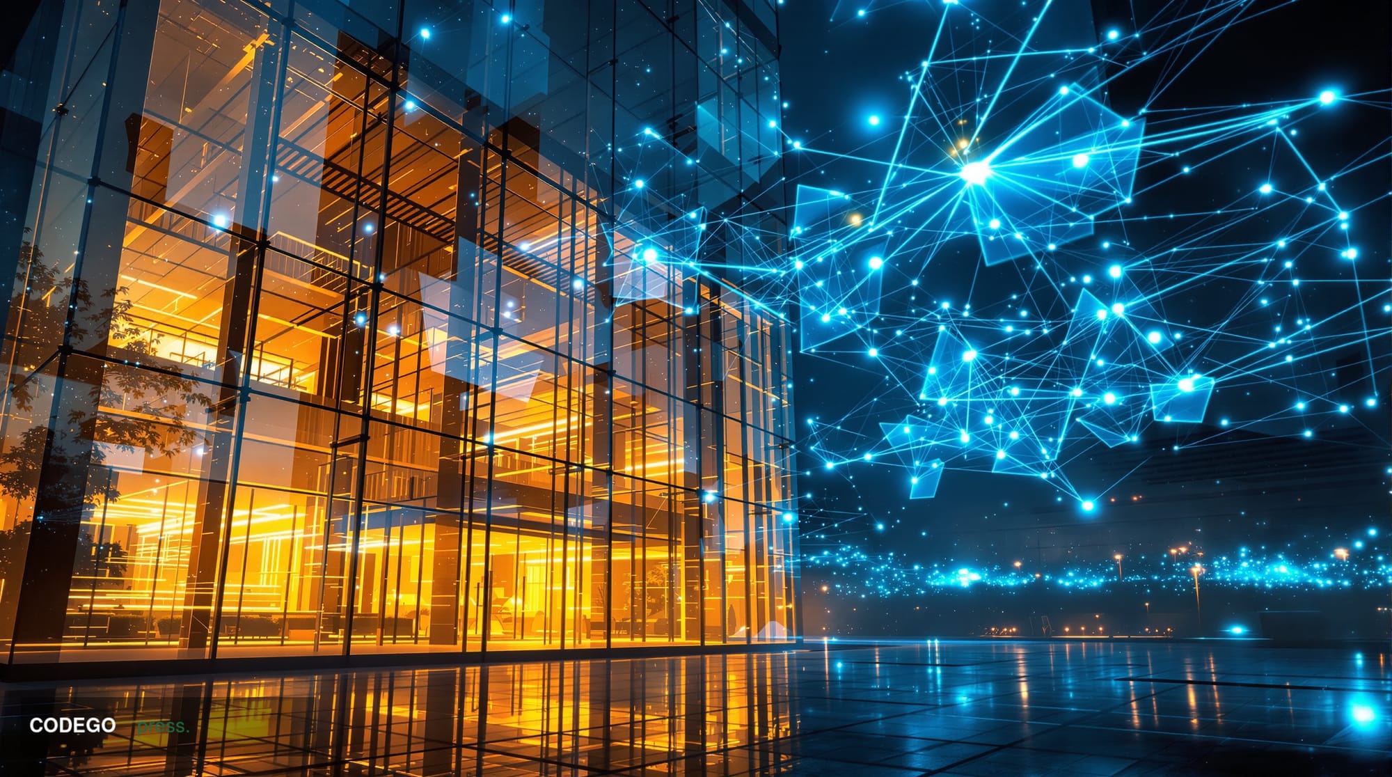 A dramatic cinematic editorial photograph showing the stark contrast between centralized and decentralized AI governance. In 