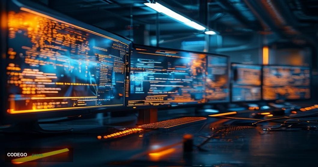 A photorealistic editorial photograph showing a sophisticated cryptocurrency laundering operation visualization, featuring mu