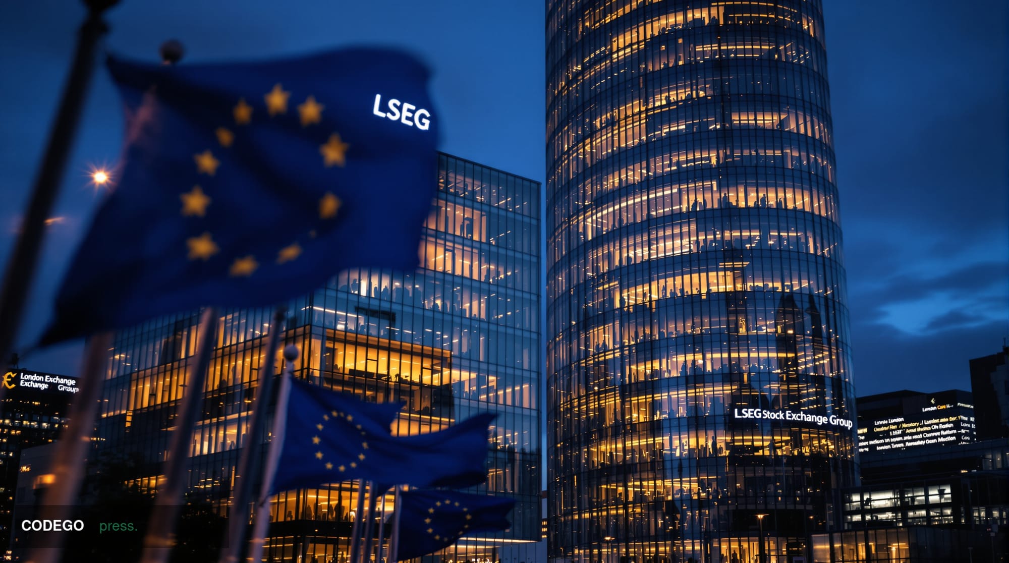 A cinematic editorial photograph of <a href="https://www.lseg.com" target="_blank" rel="noopener">London Stock Exchange Group