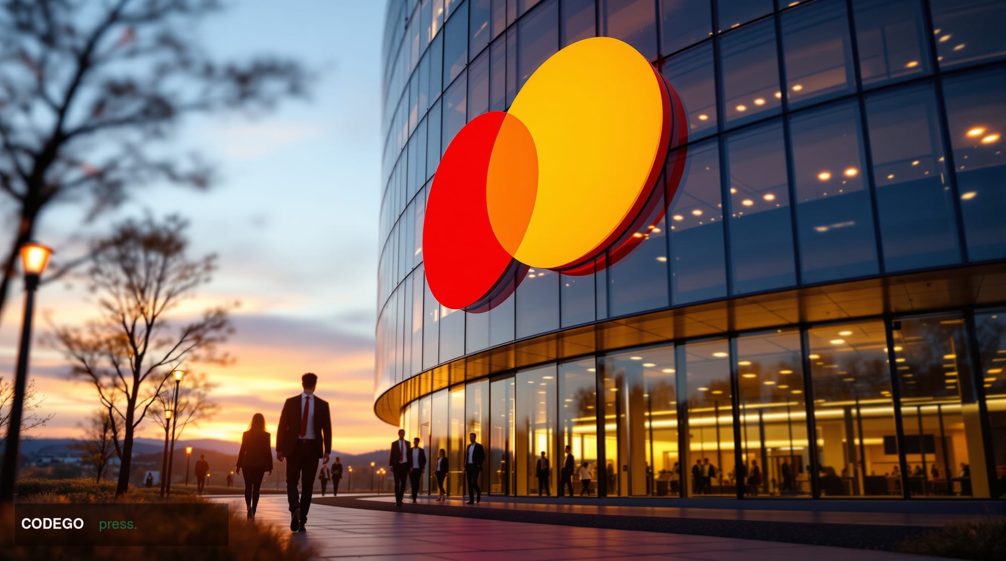 Photorealistic editorial photograph of <a href="https://www.mastercard.com" target="_blank" rel="noopener">Mastercard</a>'s d