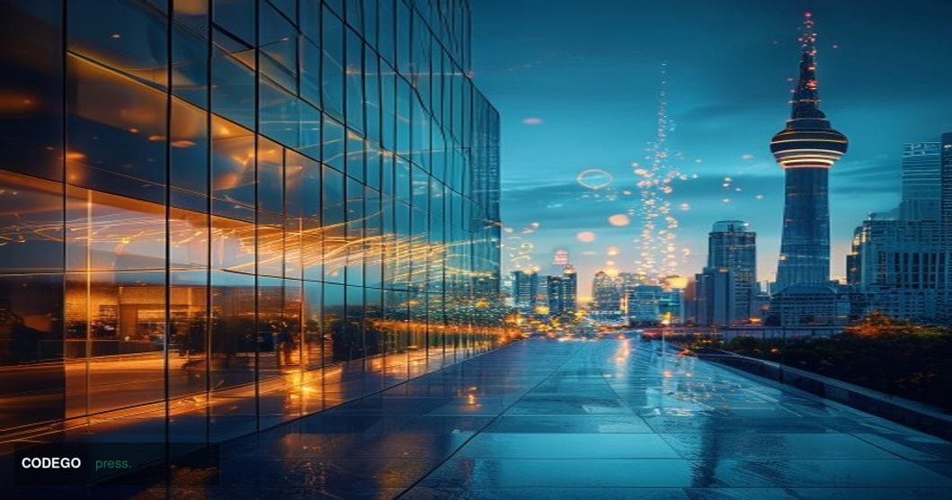 A cinematic editorial photograph showcasing Robinhood's expansion into Canada through a dramatic architectural composition. T