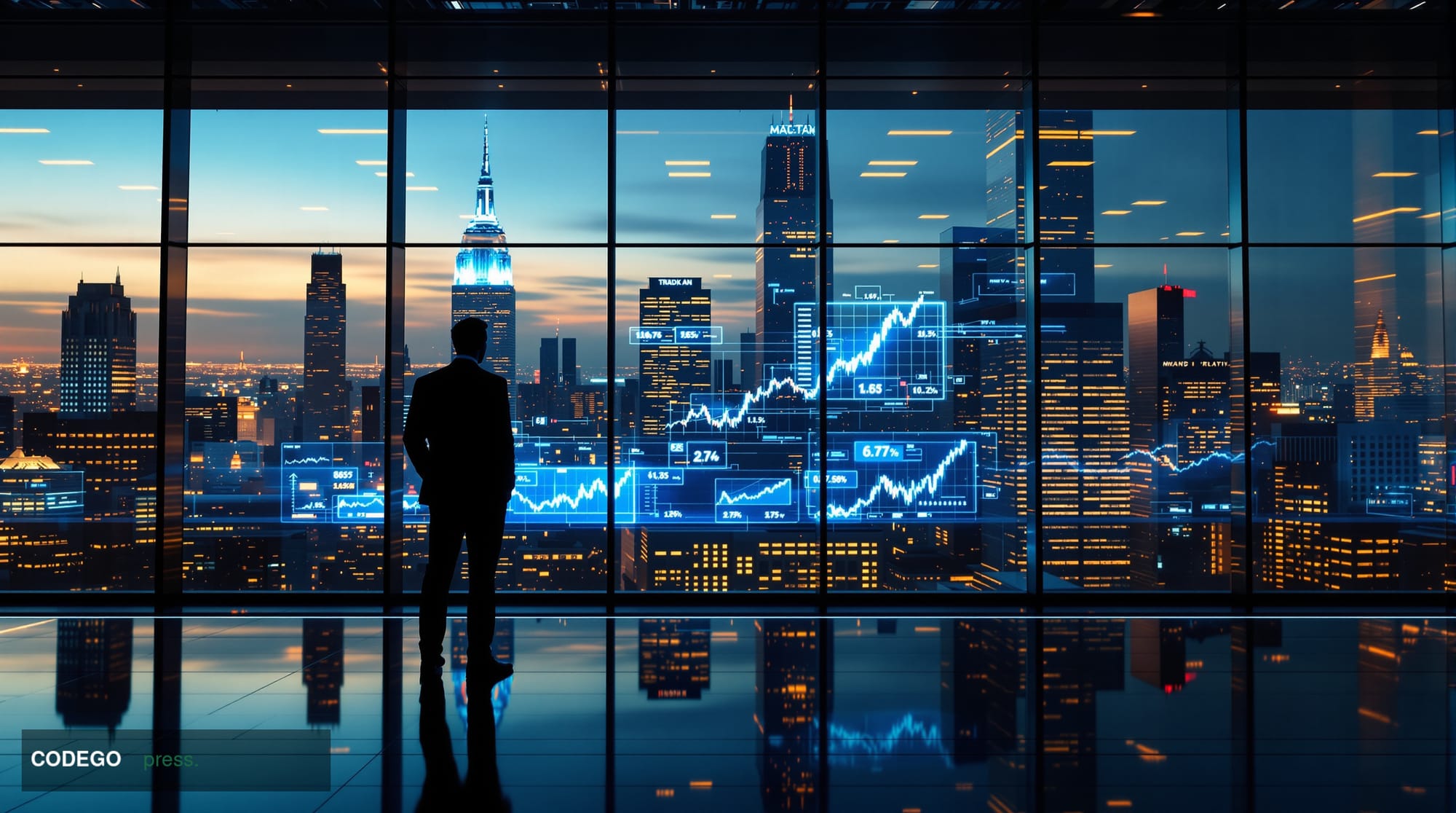 A cinematic editorial photograph capturing the tension between traditional finance and Bitcoin ideology. The scene shows a mo