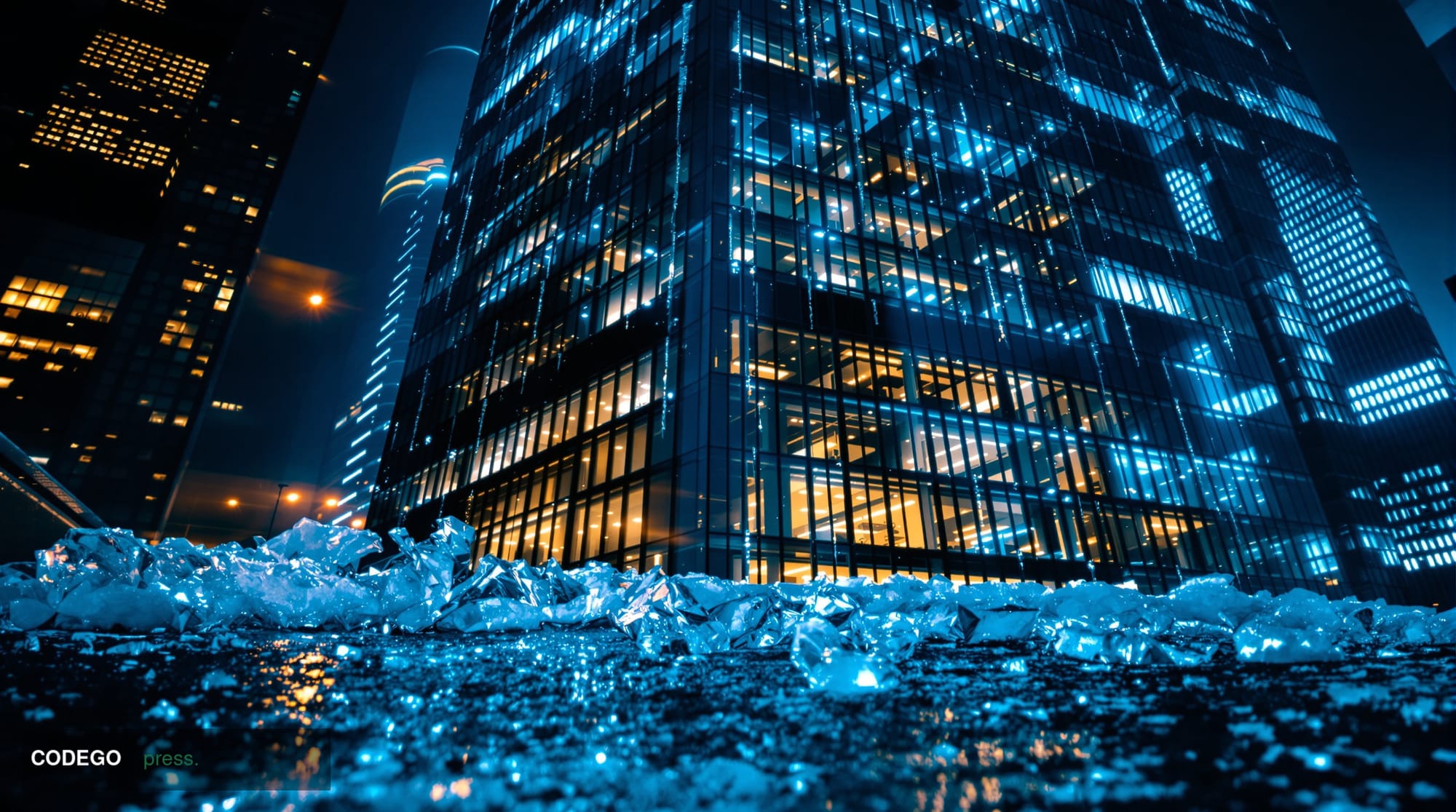 A dramatic editorial photograph showing <a href="https://tether.to" target="_blank" rel="noopener">Tether's</a> Hong Kong hea