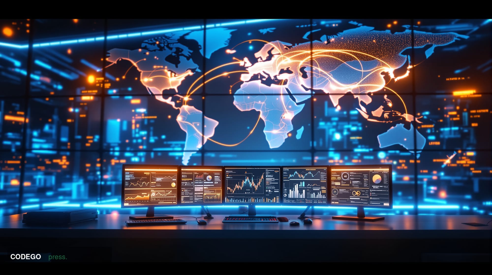 A cinematic editorial photograph showcasing the intersection of global finance and digital payment infrastructure. The scene 