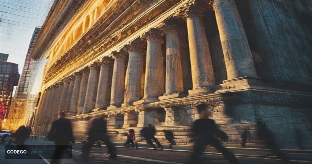 A dramatic wide-angle shot of the <a href="https://www.nyse.com" target="_blank" rel="noopener">New York Stock Exchange</a> b