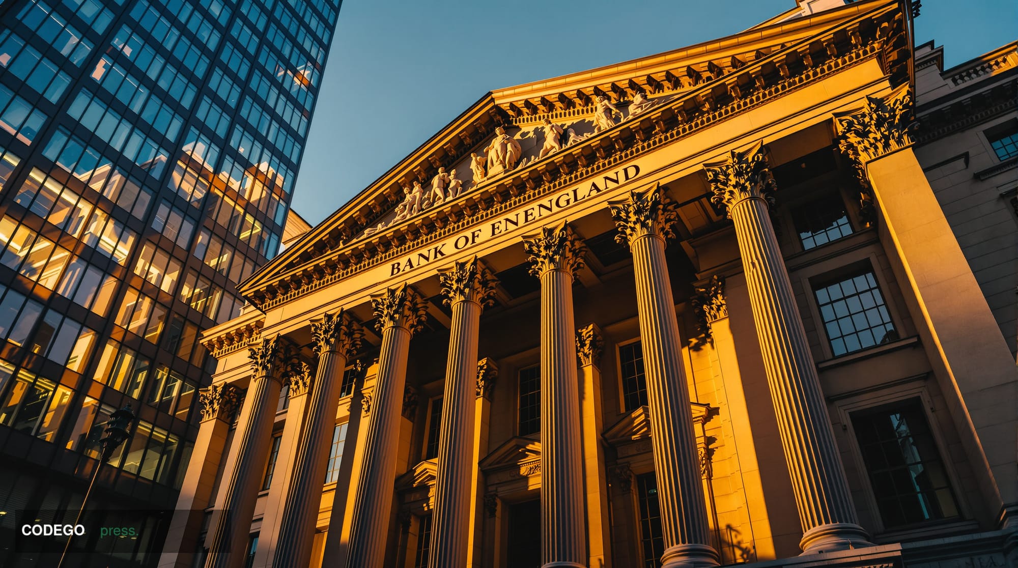 A dramatic wide-angle photograph of the <a href="https://www.bankofengland.co.uk" target="_blank" rel="noopener">Bank of Engl