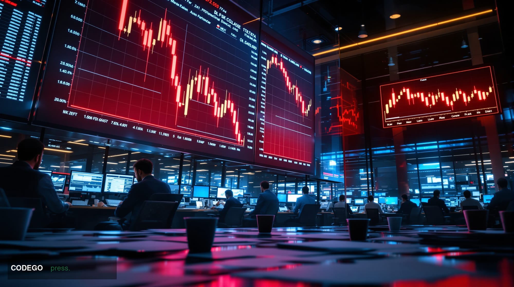 A dramatic photorealistic editorial photograph capturing the severity of a cryptocurrency market crash, showing a large digit