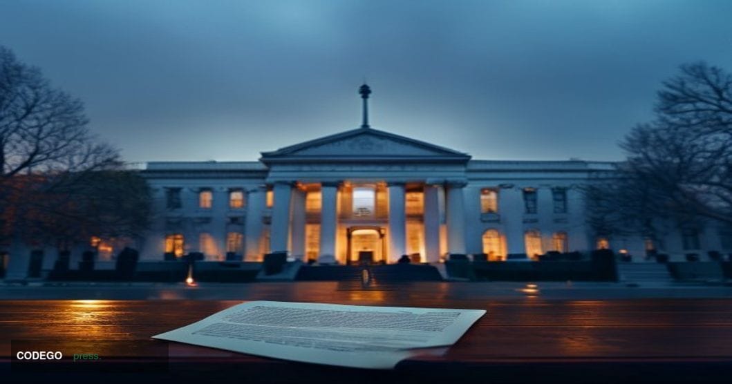 A cinematic editorial photograph of the iconic U.S. State Department headquarters building — the Harry S Truman Building in F