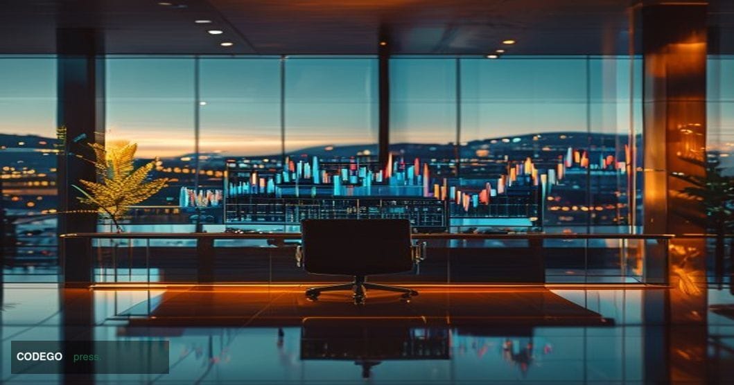A cinematic editorial photograph set at the New Zealand Financial Markets Authority headquarters in Wellington, New Zealand, 