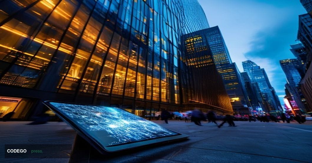 A cinematic editorial photograph of the Bank of New York Mellon's iconic Manhattan headquarters tower shot from a low-angle p
