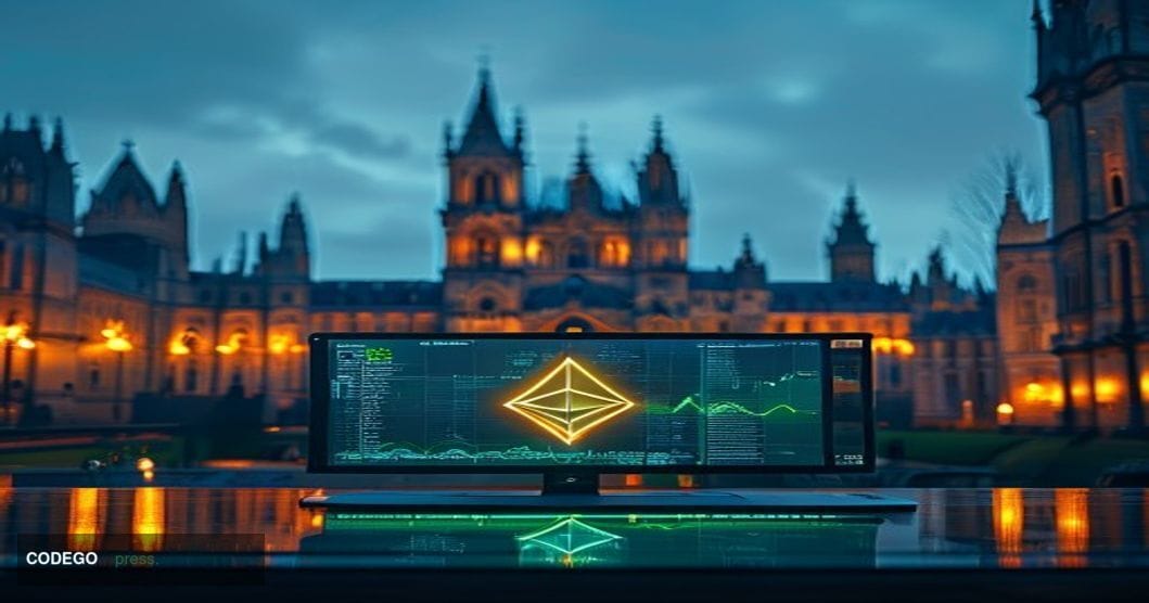 A photorealistic editorial photograph centered on the University of Cambridge's iconic King's College Chapel spires at dusk, 