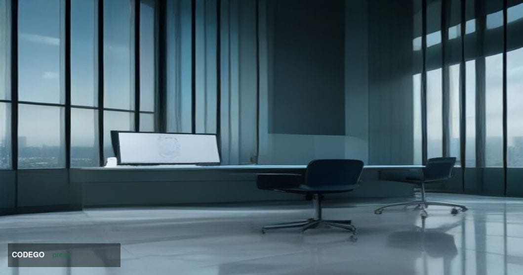 A cinematic editorial photograph set inside a sleek, modern European Central Bank interior in Frankfurt, Germany — recognizab
