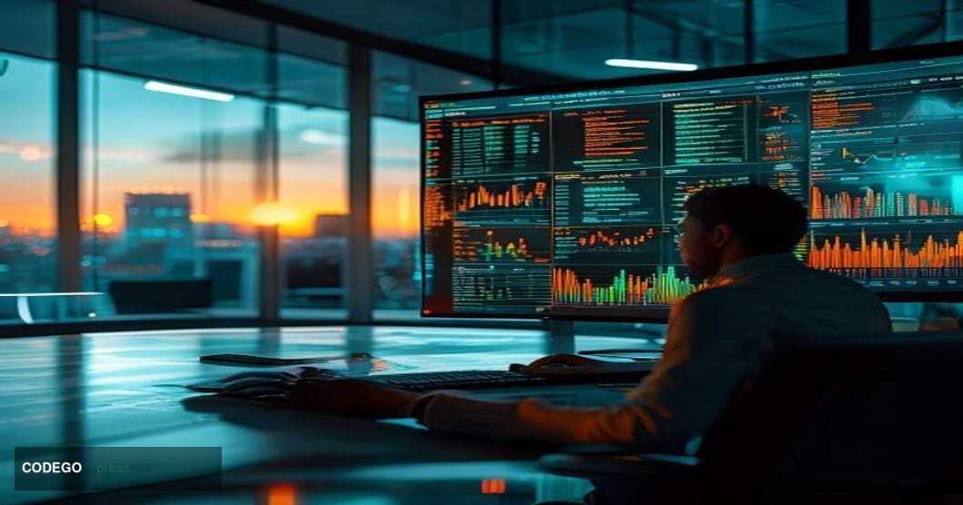 A cinematic editorial photograph set inside a sleek, modern fintech office environment clearly identifiable as a Silicon Vall