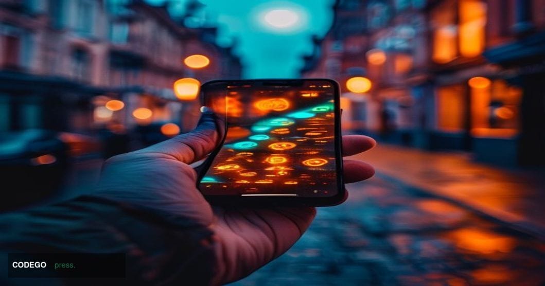 A cinematic editorial photograph depicting a close-up of a smartphone screen displaying a remittance transfer confirmation wi