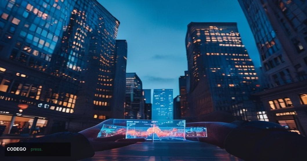 A cinematic editorial photograph set at a recognizable Canadian financial district — specifically Toronto's Bay Street corrid
