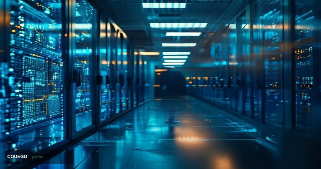 A cinematic editorial photograph set inside a high-security digital finance operations center at night, bathed in cold blue a
