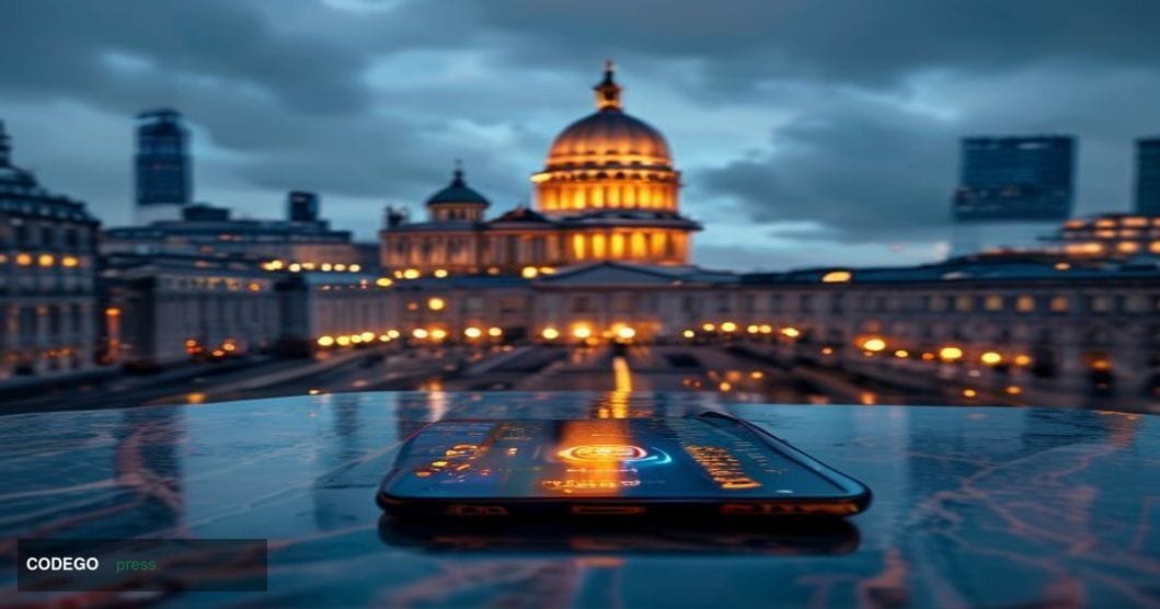 A cinematic editorial photograph set at a grand financial district in London, with the iconic dome of St. Paul's Cathedral vi