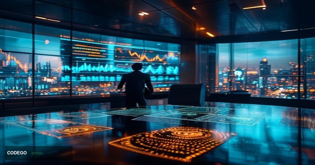 A cinematic editorial photograph set inside a sleek, high-security financial technology operations center unmistakably brande