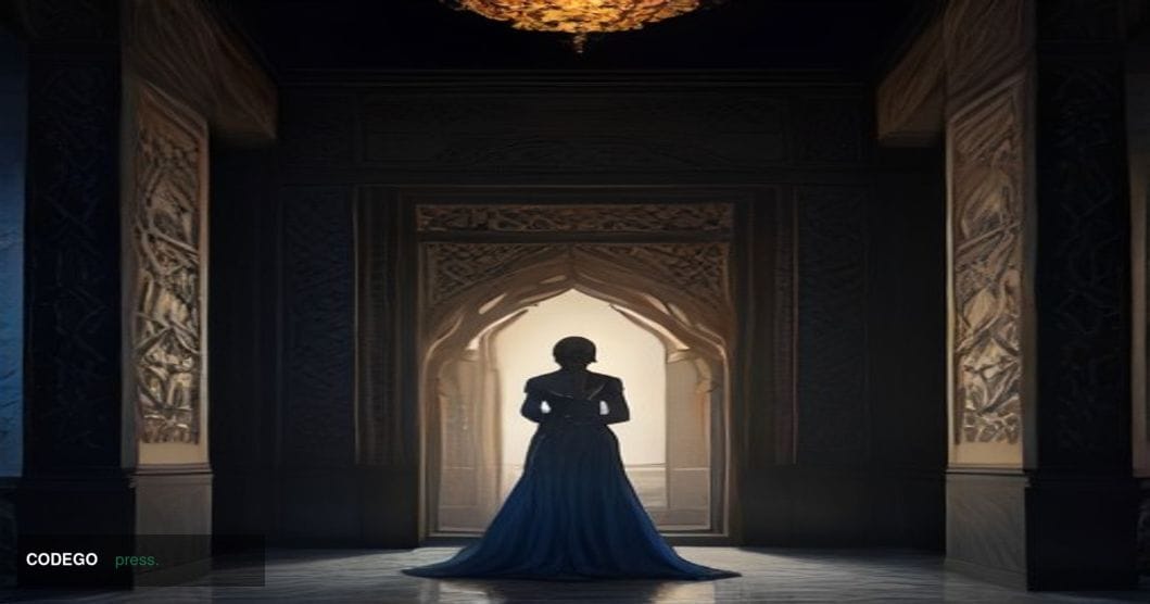 A cinematic editorial photograph set in the dramatic intersection of Middle Eastern architectural grandeur and American finan