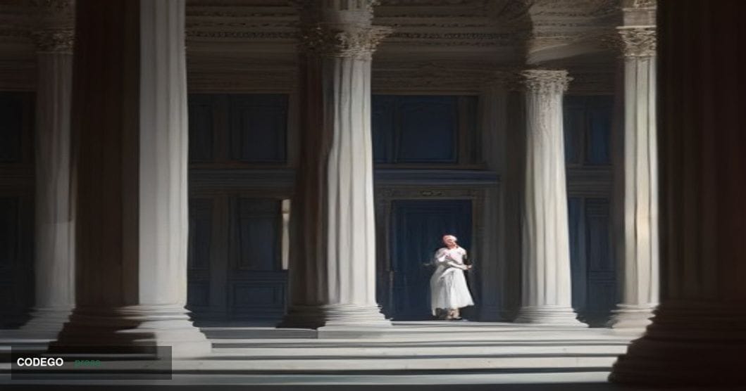 A cinematic editorial photograph set inside or just outside the grand neoclassical Mansion House in the City of London, its i