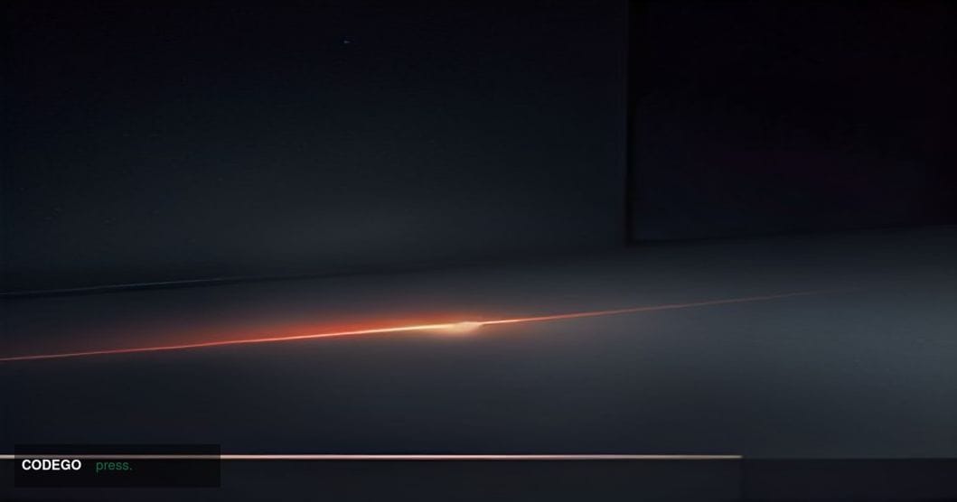A cinematic editorial photograph centered on a physical Coldcard hardware wallet device — matte black casing, distinctive log