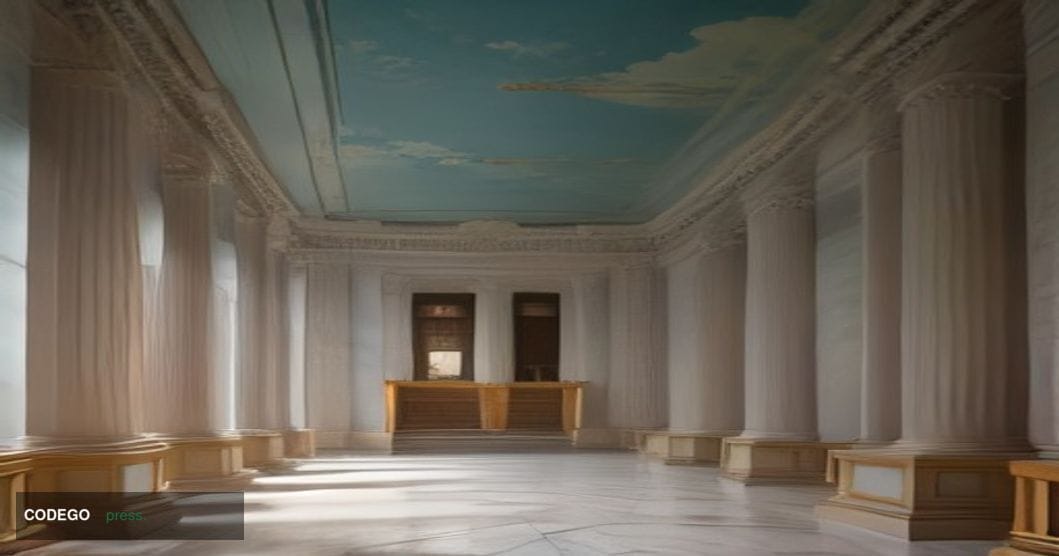 A grand, neoclassical central bank building interior — reminiscent of the Federal Reserve's grand hall in Jackson Hole, Wyomi