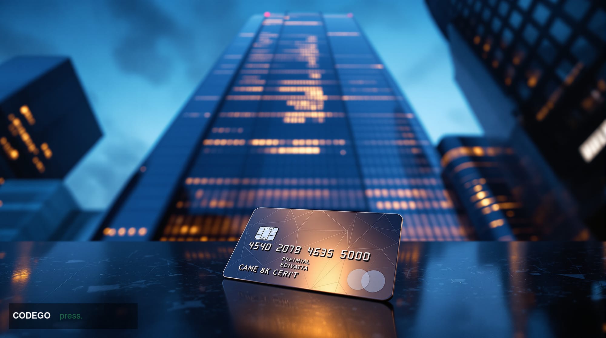 A cinematic editorial photograph of a sleek, modern Manhattan banking tower exterior at dusk — representing Citigroup's New Y