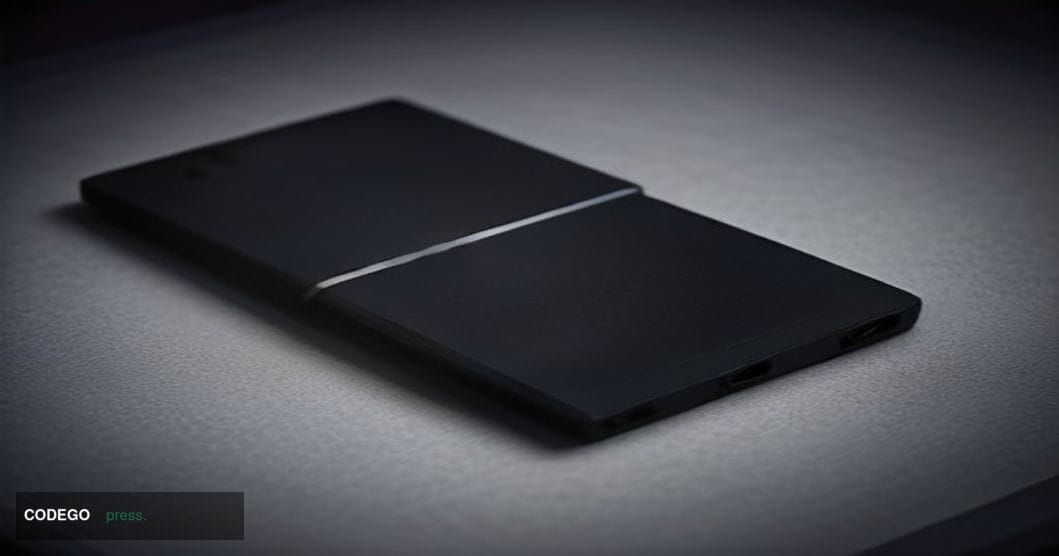 A photorealistic editorial photograph of a sleek matte-black hardware cryptocurrency wallet device resting on a cold brushed-