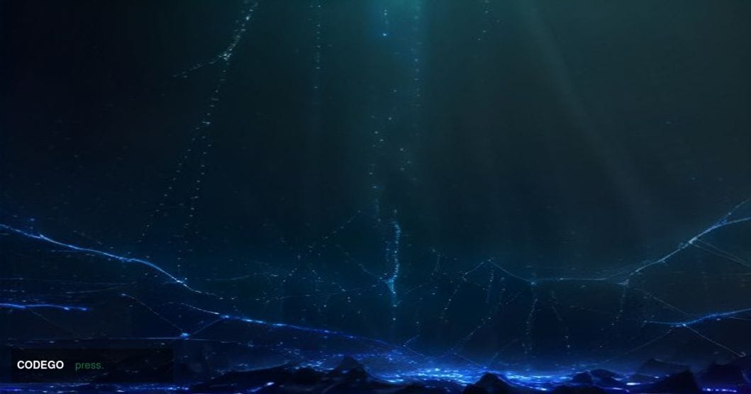 A dramatic cinematic editorial photograph depicting a fractured blockchain node infrastructure environment, represented by a 
