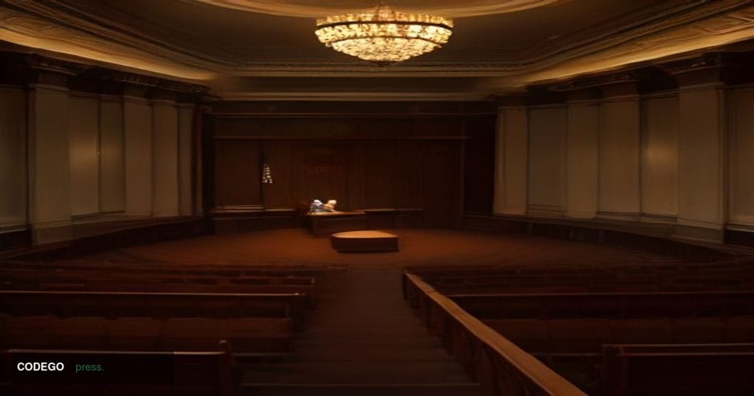 A cinematic editorial photograph set inside a grand Federal Reserve Board conference hall in Washington DC, rendered with dra