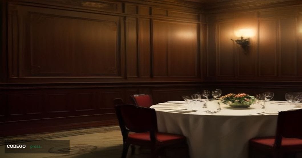 A cinematic editorial photograph set inside an elegant Washington DC private dining club, evoking the Exchequer Club's storie