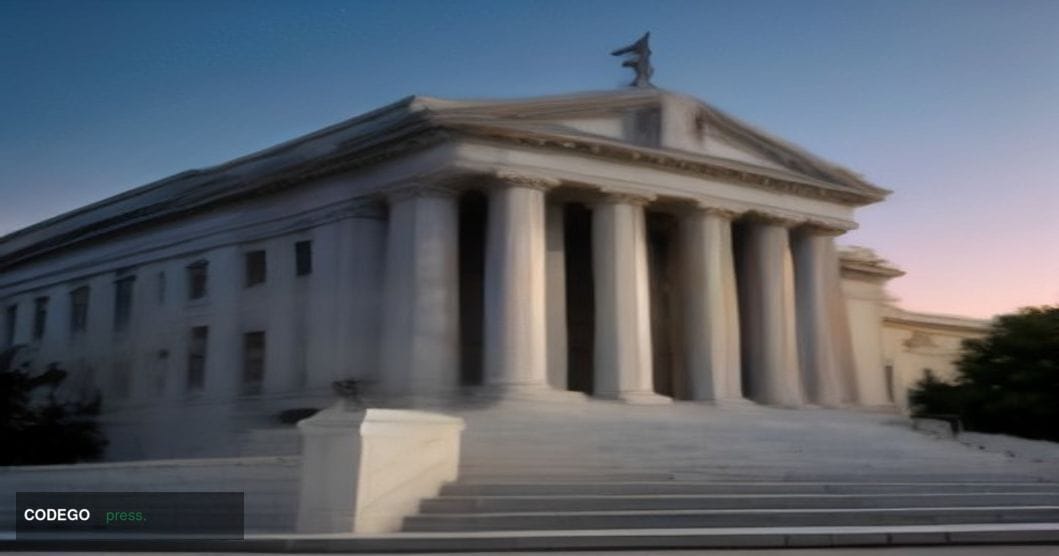 A photorealistic editorial photograph of the Eccles Building, the Federal Reserve's neoclassical headquarters in Washington D