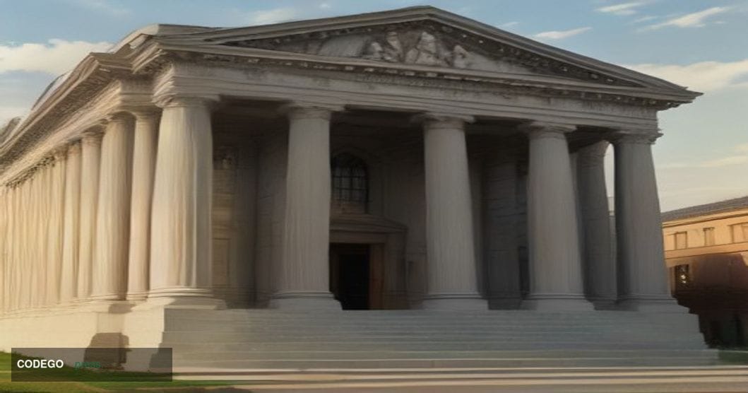 A photorealistic cinematic editorial photograph of a stately Midwestern community bank building exterior at golden hour, set 