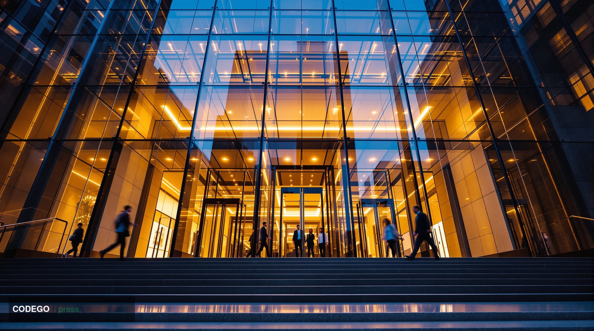 A dramatic cinematic editorial photograph capturing the exterior of a major financial exchange building in lower Manhattan at