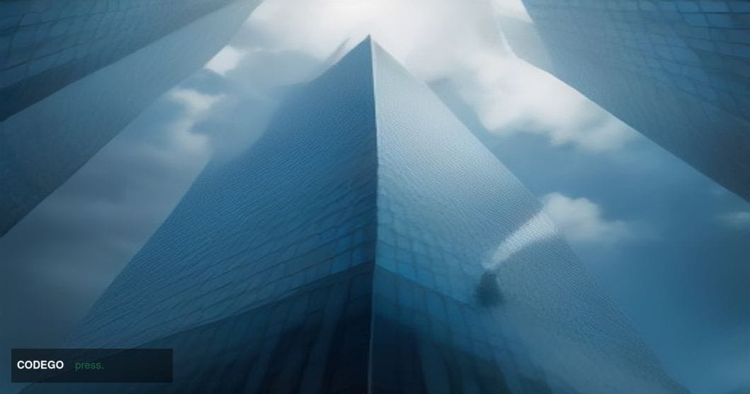 A cinematic editorial photograph set at the imposing glass-and-steel façade of Deutsche Bank's twin-tower headquarters in Fra