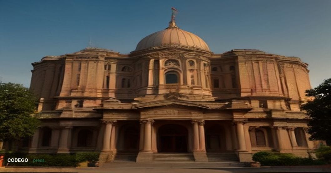 A cinematic editorial photograph set in Mumbai's financial district, with the iconic Reserve Bank of India headquarters build