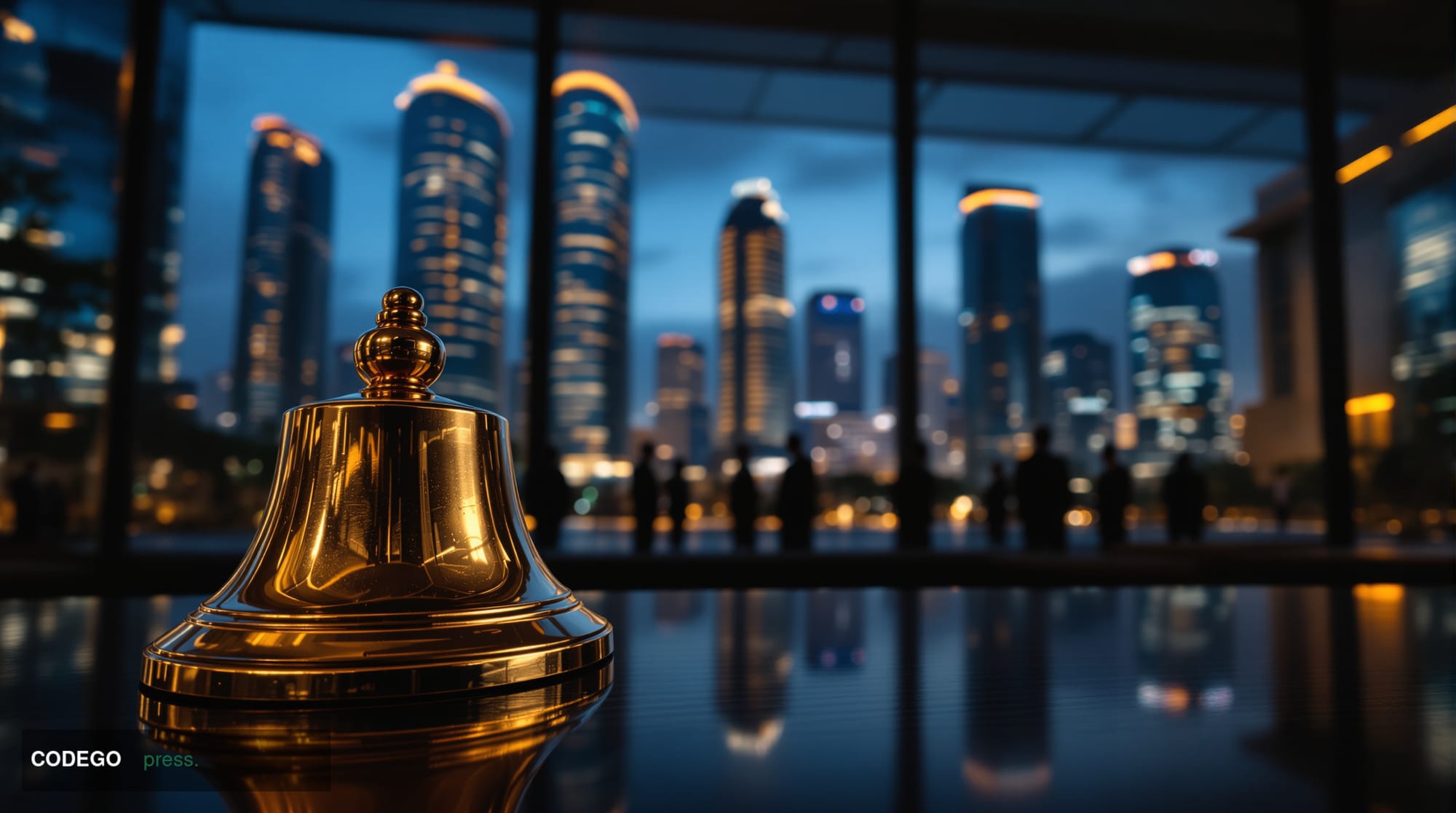 A cinematic editorial photograph of the Mumbai financial district skyline at dusk, featuring the iconic Bandra-Kurla Complex 