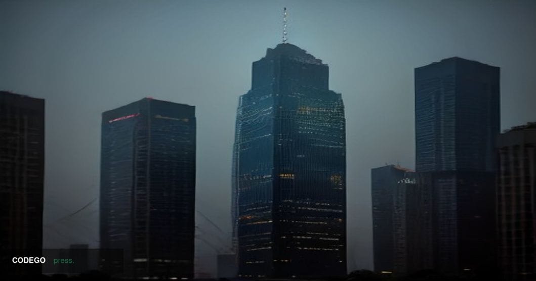 A dramatic cinematic editorial photograph set in Mumbai's Bandra-Kurla Complex financial district at dusk, capturing the glas