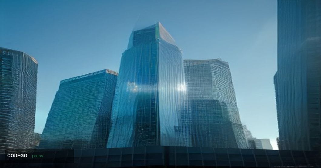 A cinematic editorial photograph of Miami's Brickell financial district skyline at golden hour, shot from street level lookin