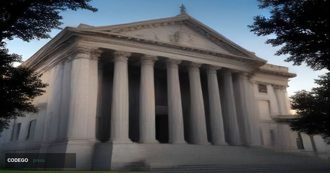 A photorealistic cinematic editorial photograph of the South African Reserve Bank's grand neoclassical headquarters building 