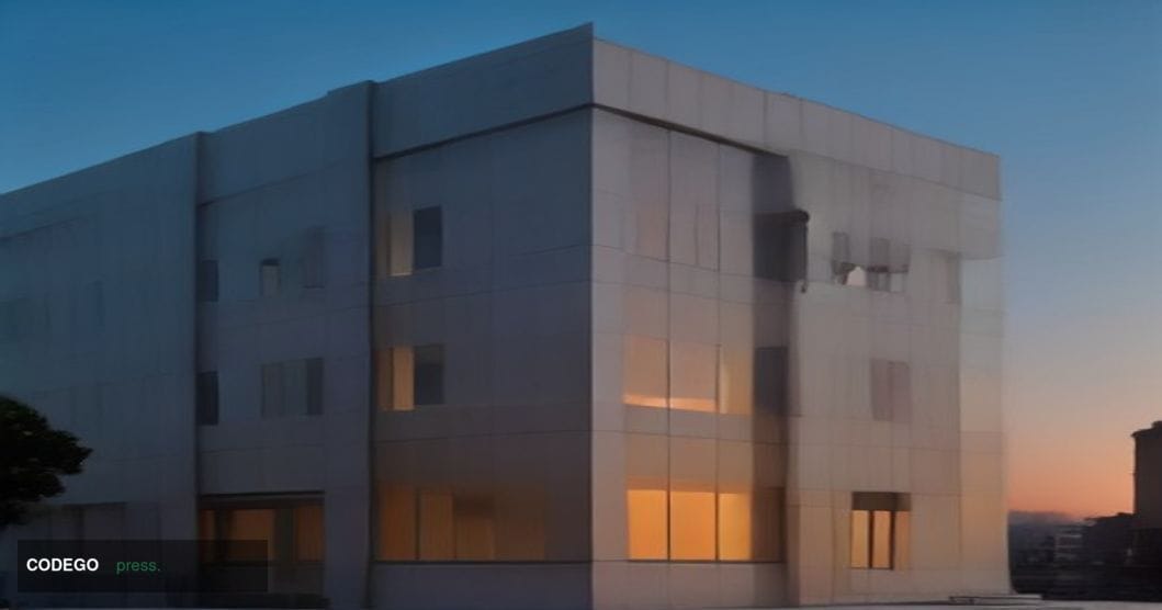A cinematic editorial photograph of the Monaco coastline at dusk, framing an elegant, modernist private bank building facade 