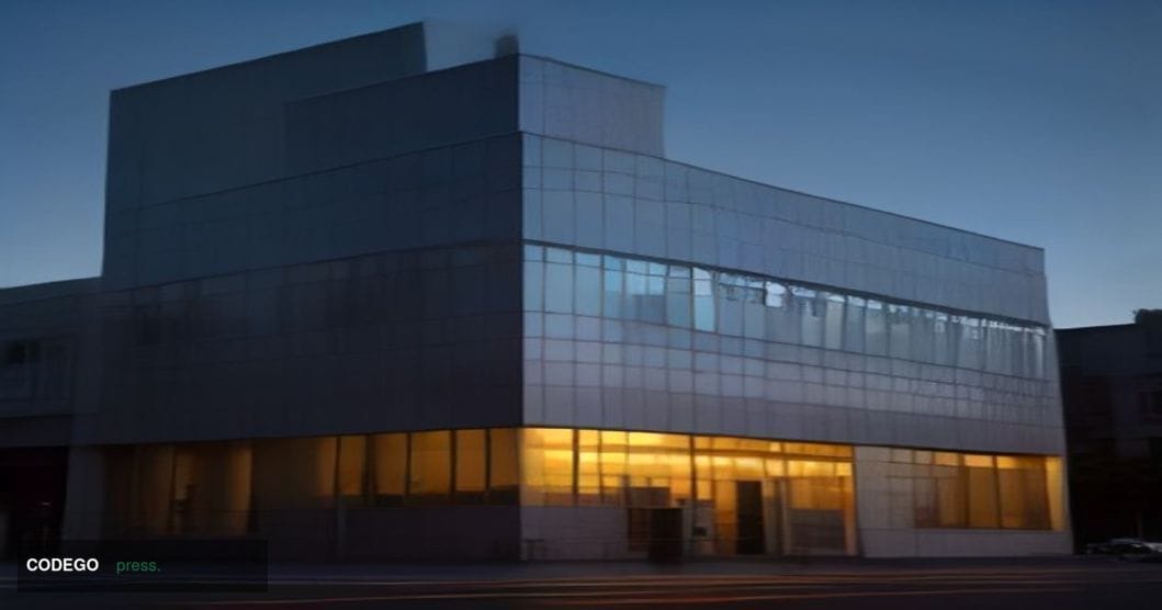 A cinematic editorial photograph capturing the intersection of digital finance and global commerce: a sleek, modernist glass-