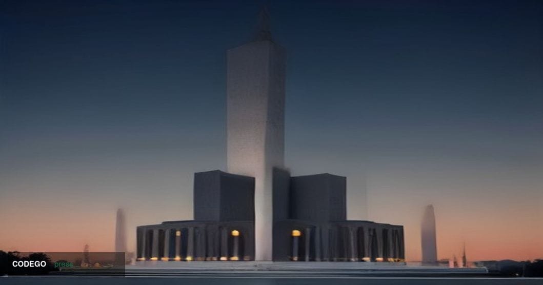 A cinematic editorial photograph set against the iconic backdrop of Islamabad's Faisal Mosque at dusk, its white marble minar