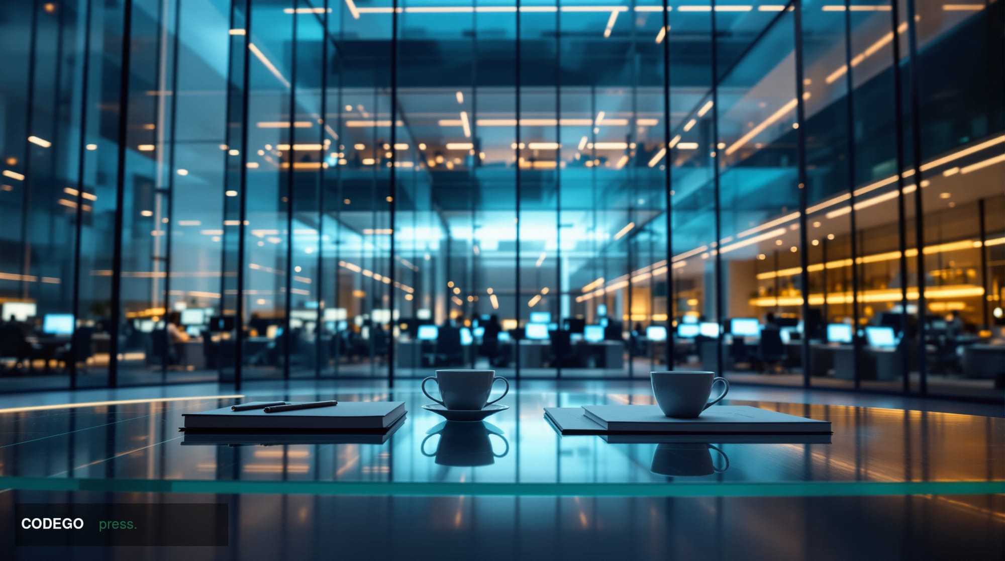 A cinematic editorial photograph set inside a sleek, modern financial technology office environment in San Francisco, shot fr
