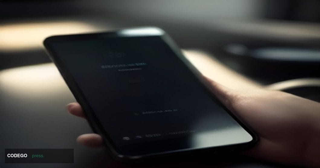 A cinematic editorial photograph set inside a sleek, modern digital banking environment — a close-up of an illuminated smartp