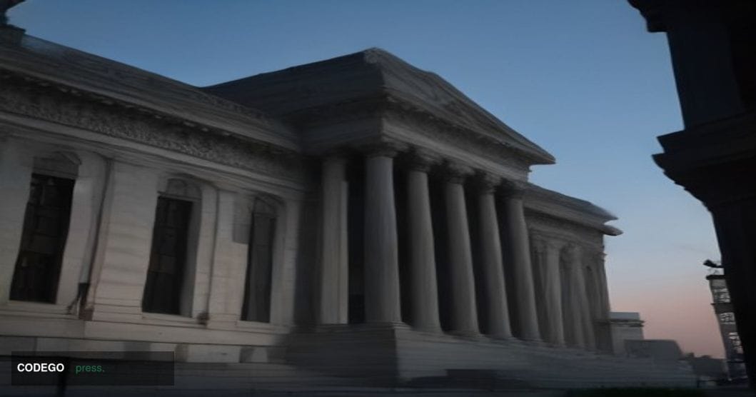 A wide-angle cinematic exterior shot of the U.S. Securities and Exchange Commission headquarters building in Washington D.C. 