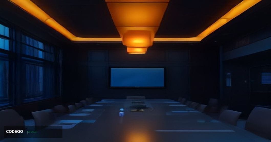 A cinematic editorial photograph set inside a dramatic, high-ceilinged financial exchange trading floor, modeled after Nasdaq